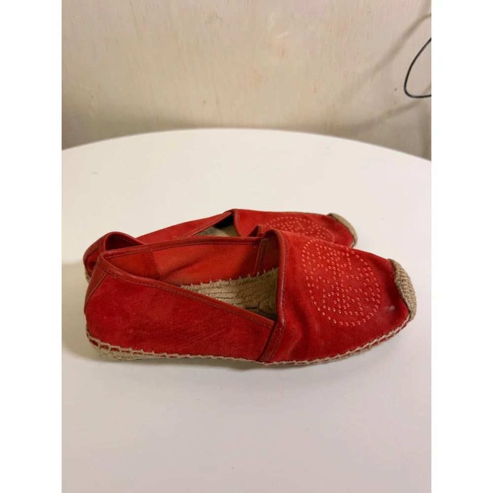 Tory Burch Espadrille Flats Women 7 Red Excellent Studded‎ Suede Logo Slip On